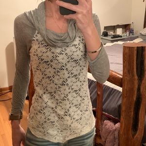 Women’s lace 3/4 length sleeve... cowl-neck top